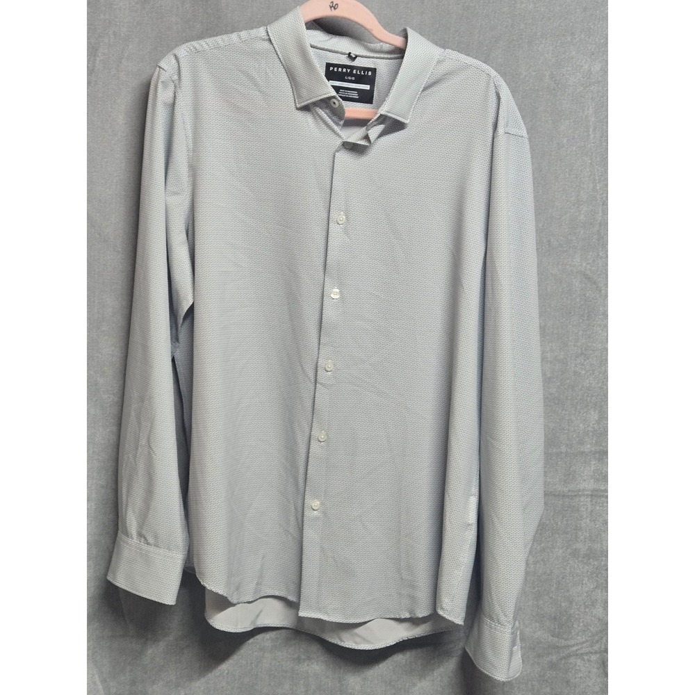 Perry Ellis Mens Slim Fit Long Sleeve Button Down Shirt Grey Geometric Print L